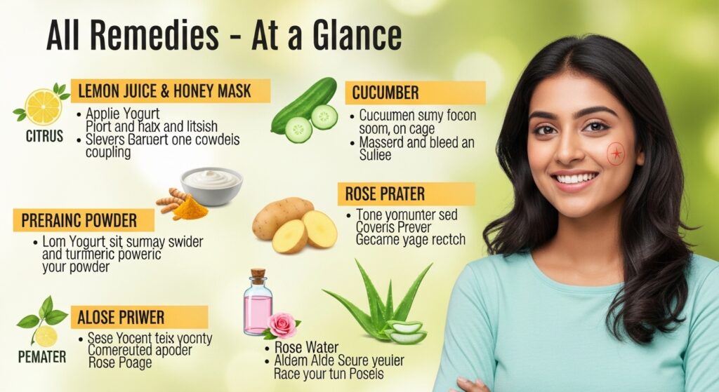 सभी उपाय – एक नज़र में ( tan hatane ka gharelu upay )