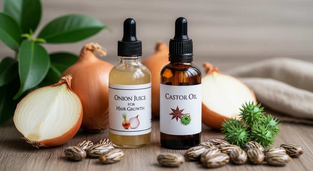 Glass Hair Growth के लिए – Onion Juice और Castor Oil