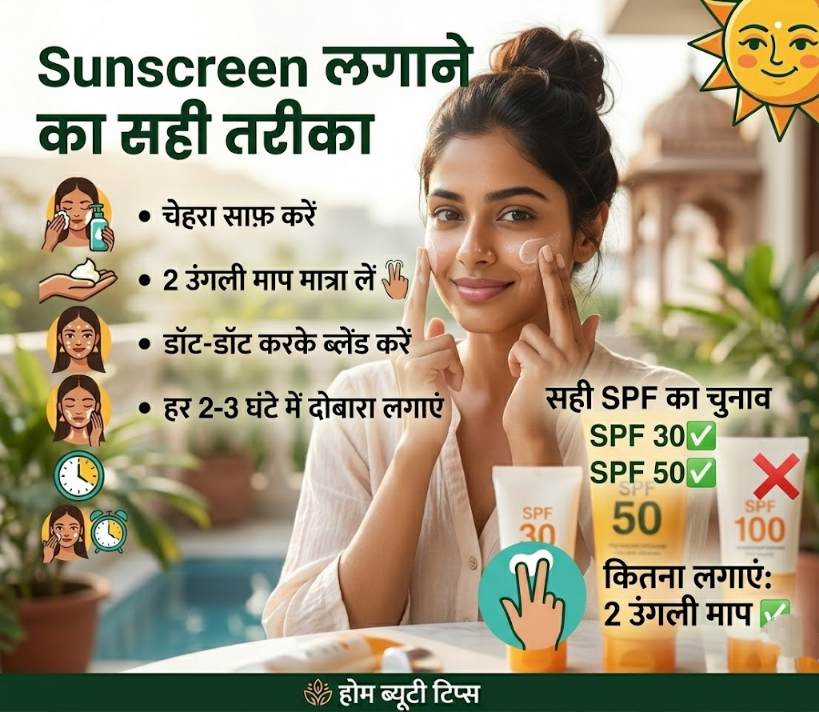 Sunscreen लगाने का सही तरीका – SPF कैसे चुनें, कब और कितना लगाएं