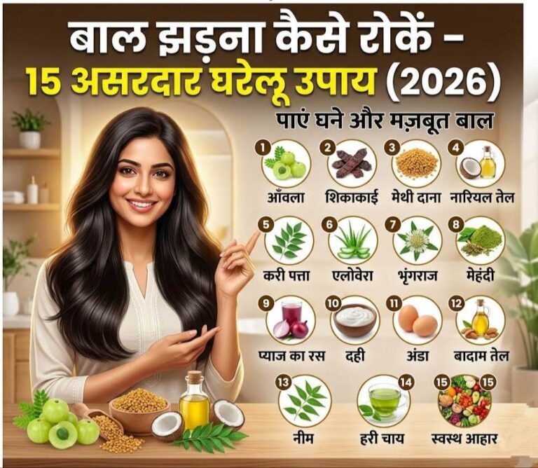 बाल झड़ना कैसे रोकें – 15 असरदार घरेलू उपाय (2026)