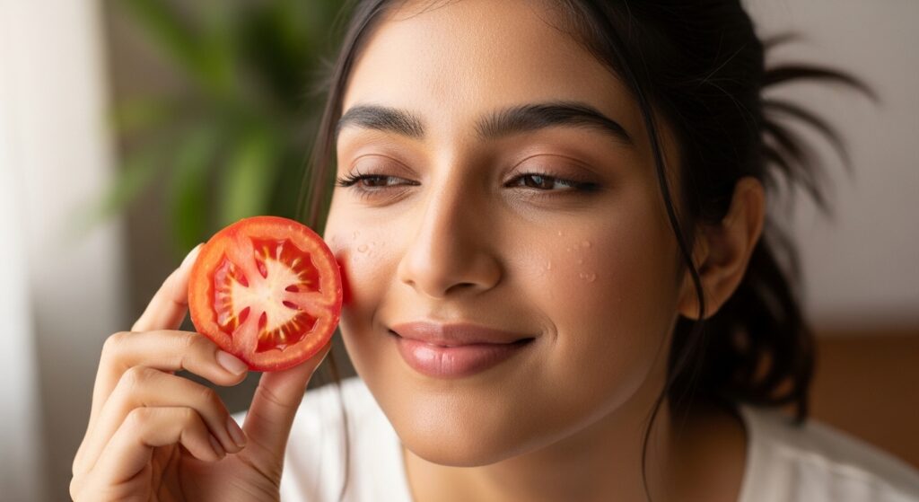 gharelu beauty tips for face – tomato slice for natural glow