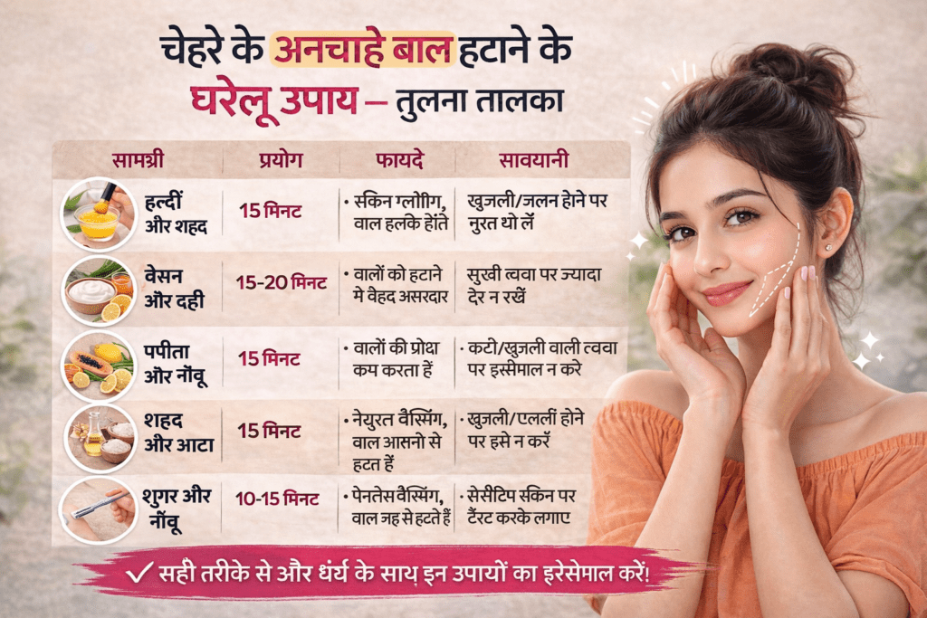 Face Hair Removal at Home in Hindi