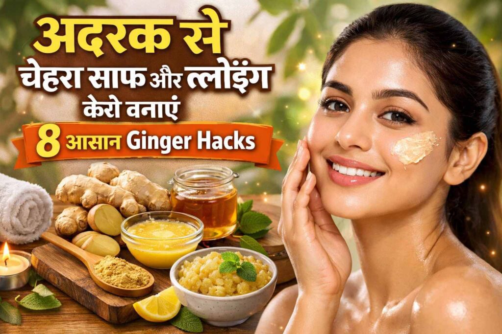 अदरक से चेहरा साफ और ग्लोइंग कैसे बनाएं – Ginger Hacks for Clear & Glowing Skin in Hindi