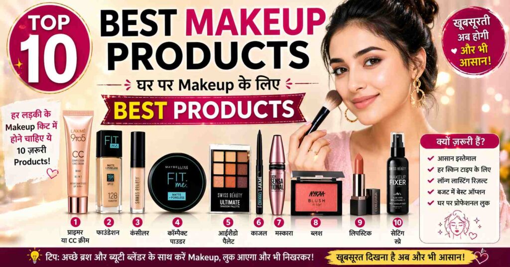 Top 10 Best Makeup Products जो हर लड़की के पास होने चाहिए | HomeBeautyTips
